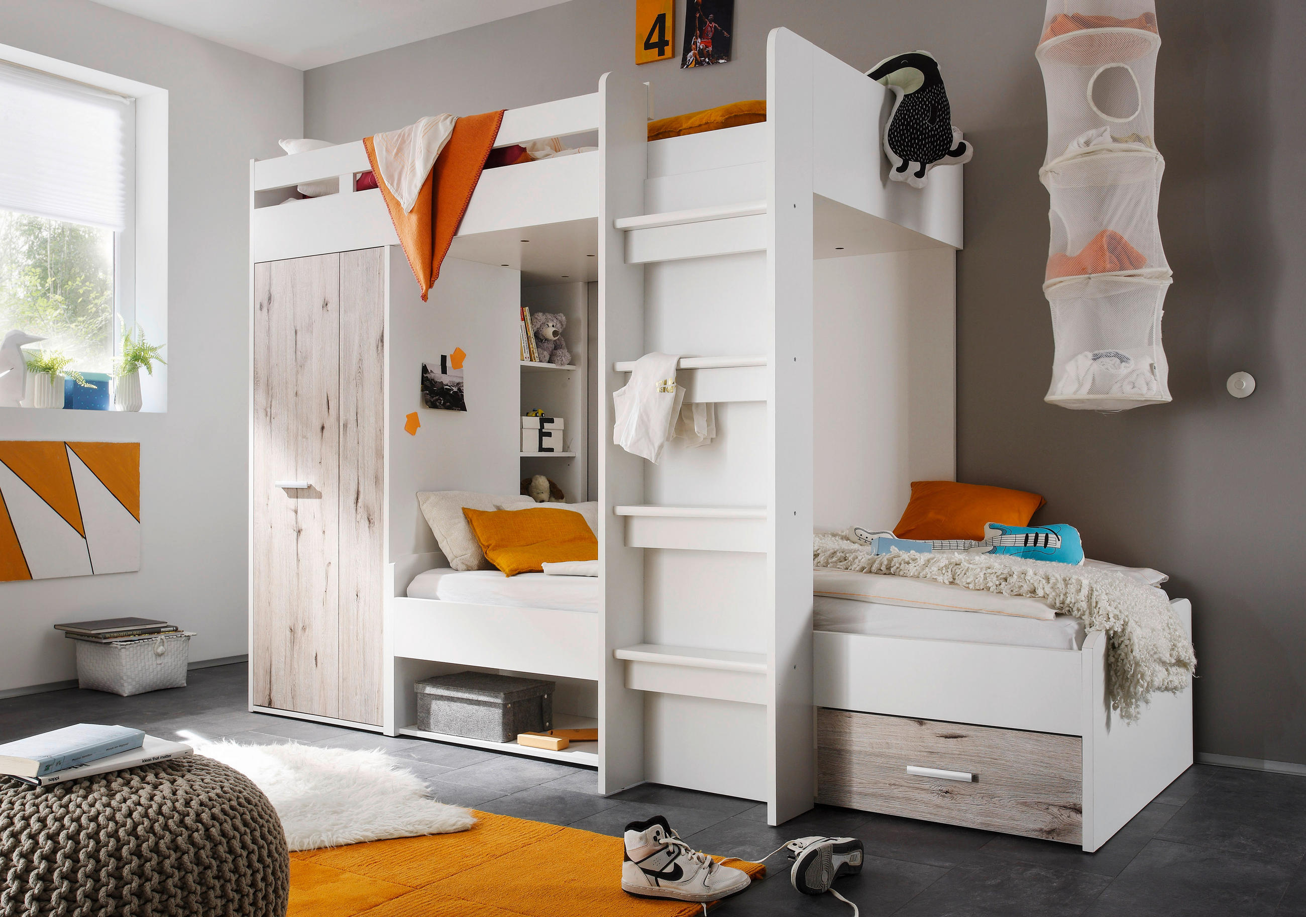 ETAGENBETT - Eichefarben/Weiß, KONVENTIONELL, Holzwerkstoff (90/200cm) - MID.YOU