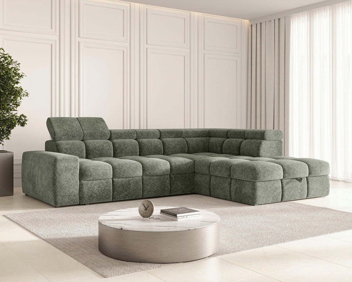 ECKSOFA  in Chenille Dunkelgrün  - Dunkelgrün/Schwarz, MODERN, Kunststoff/Textil (292/204cm) - Milino