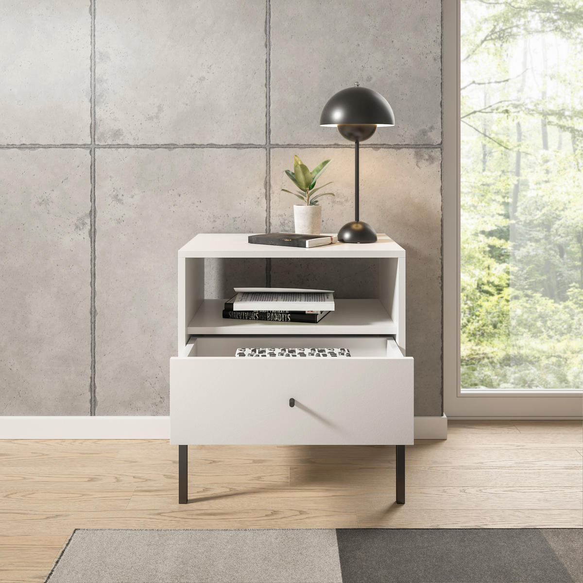 NACHTKÄSTCHEN 54/56/39 cm  in Weiß  - Schwarz/Weiß, MODERN, Holzwerkstoff/Metall (54/56/39cm) - MID.YOU