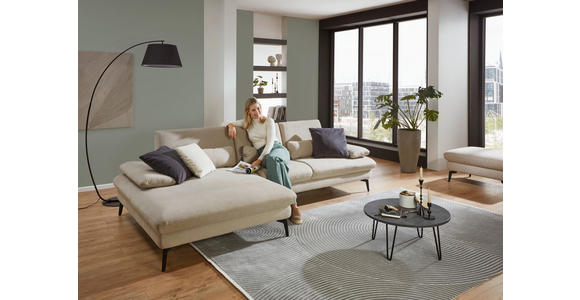 ECKSOFA in Chenille, Mikrofaser Ecru 299/157 cm - Ecru/Schwarz, Design, Textil/Metall (299/157cm) - Dieter Knoll