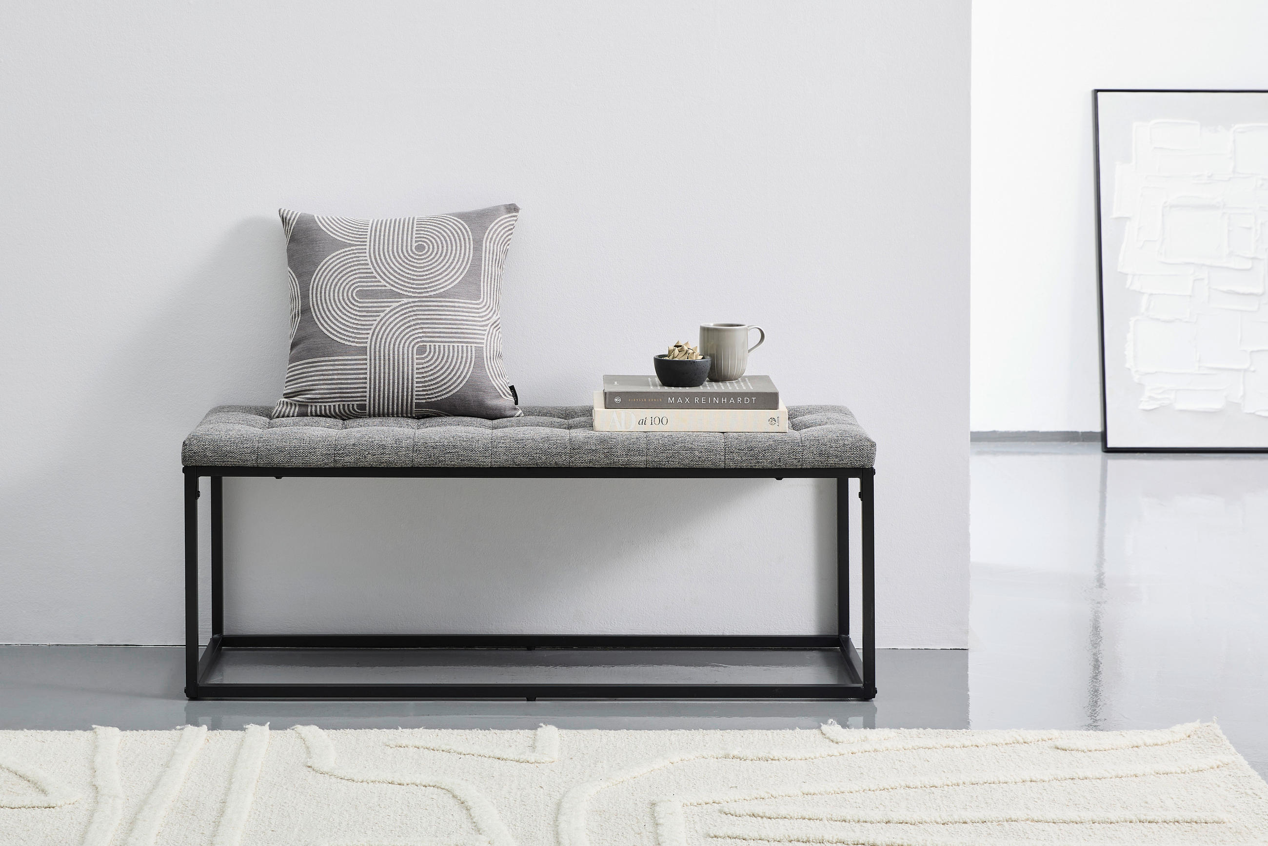SITZBANK  in 120/47/42 cm  - Schwarz/Grau, LIFESTYLE, Textil/Metall (120/47/42cm) - Xora