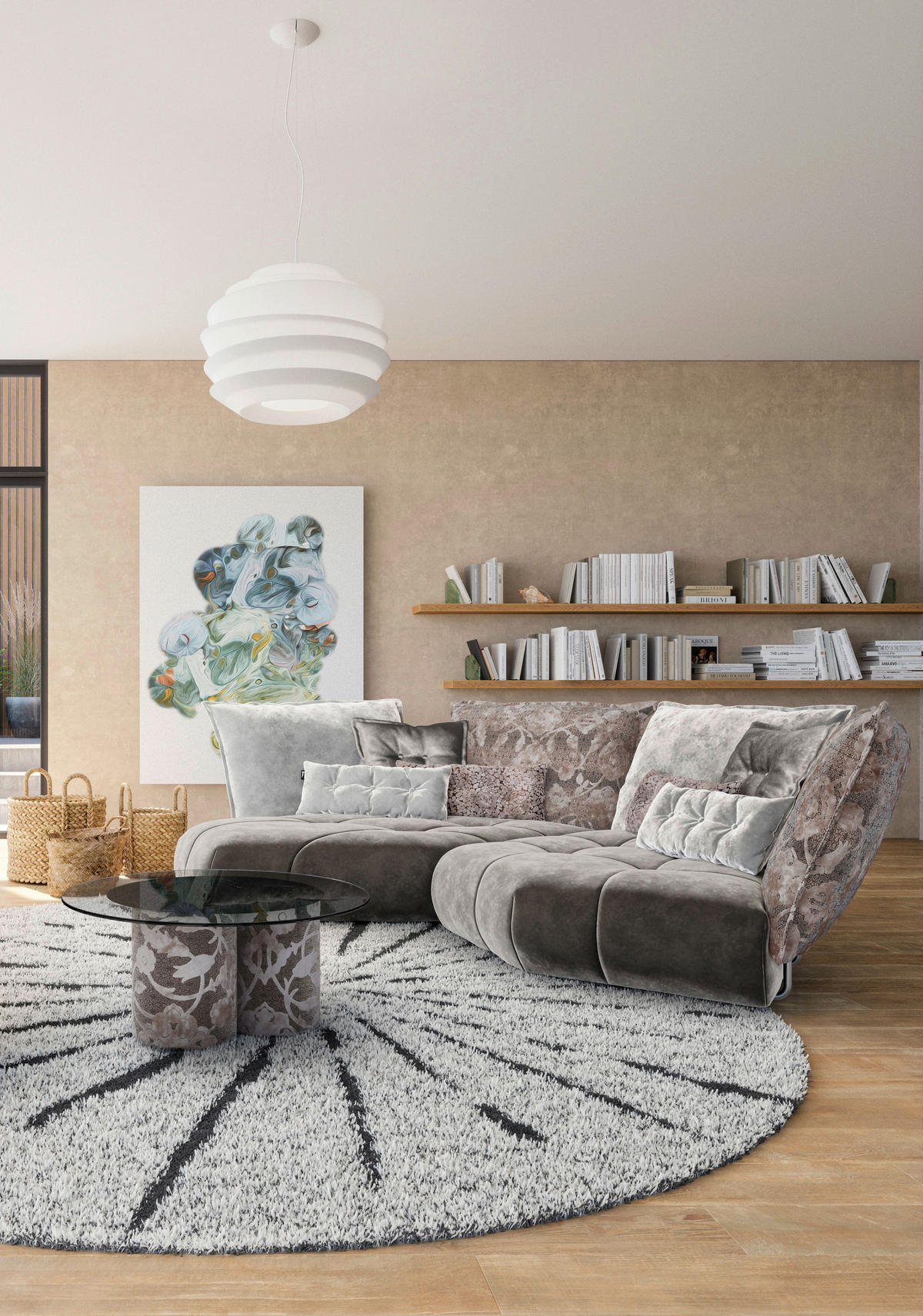 ECKSOFA in Velours Grau, Greige  216/330 cm  - Greige/Grau, Trend, Textil (216/330cm) - Bretz