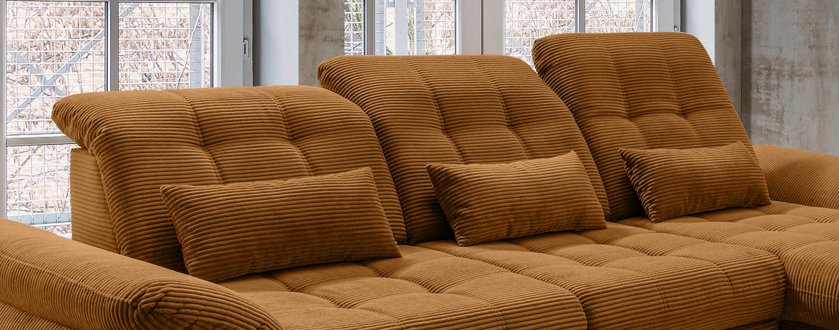 ECKSOFA in Cord Goldfarben  - Goldfarben/Schwarz, Modern, Textil/Metall (314/184cm) - Livetastic