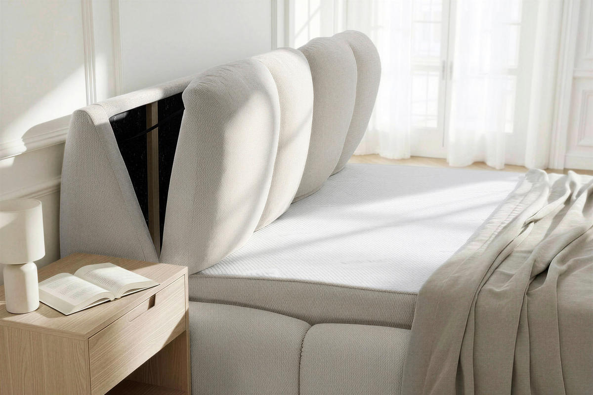 POLSTERBETT 180/200 cm,  in Creme, gepolstertes Kopfteil, Lattenrost, Bettkasten,  - Creme/Schwarz, Design, Holz/Kunststoff (180/200cm) - Chameo