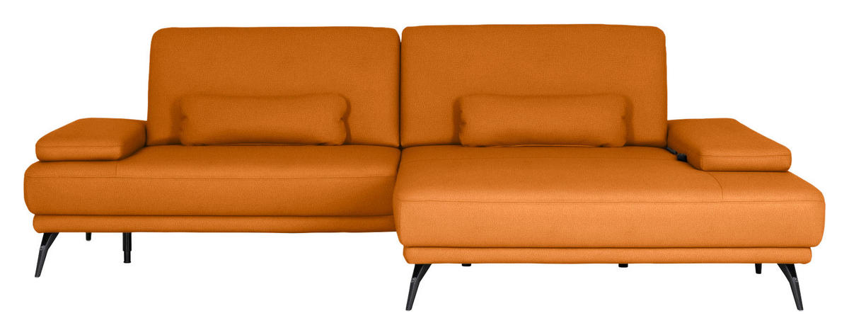 ECKSOFA Echtleder Orange  - Schwarz/Orange, Konventionell, Leder/Metall (301/180cm) - Joop!