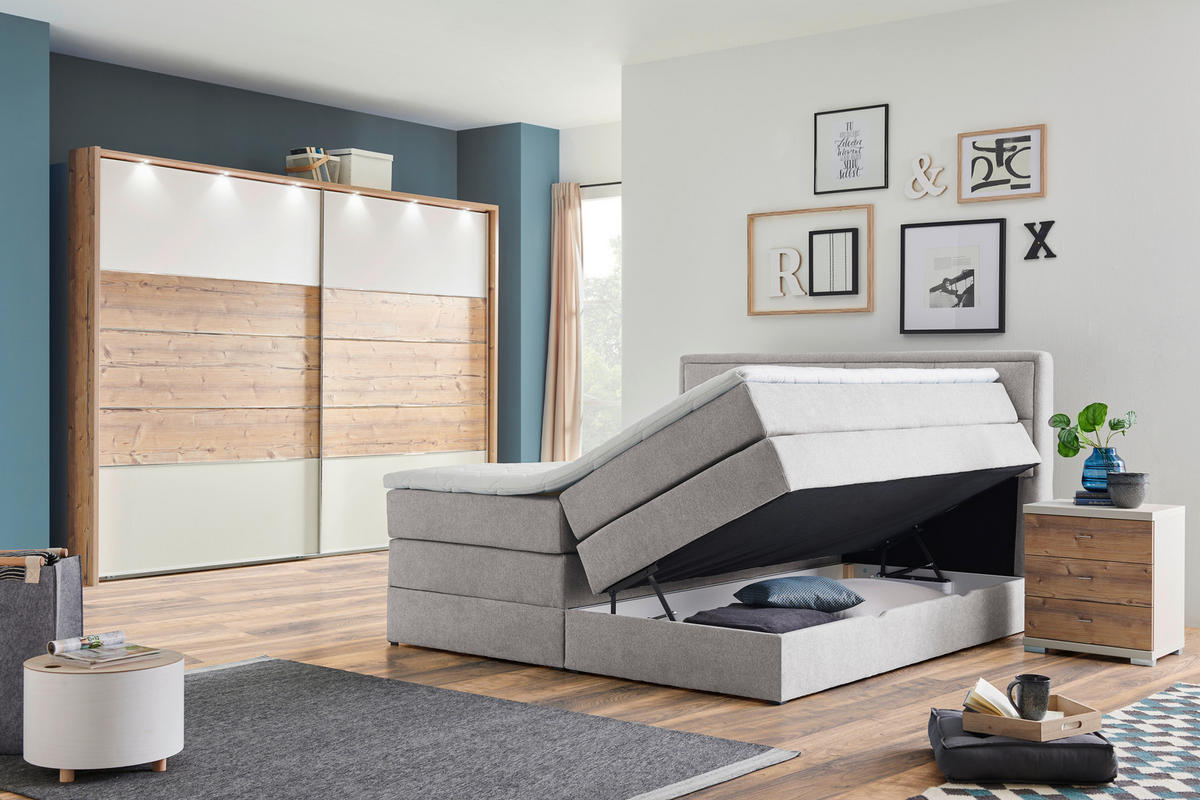 BOXSPRINGBETT 180/200 cm  in Grau  - Schwarz/Grau, KONVENTIONELL, Kunststoff/Textil (180/200cm) - Carryhome