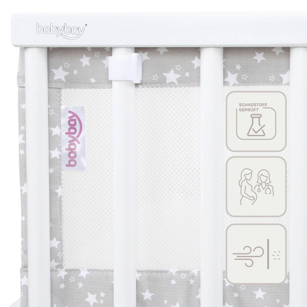 NESTCHEN babybay Nestchen 3D Mesh  - Hellgrau, Basics, Naturmaterialien (168/24/2cm) - Tobi