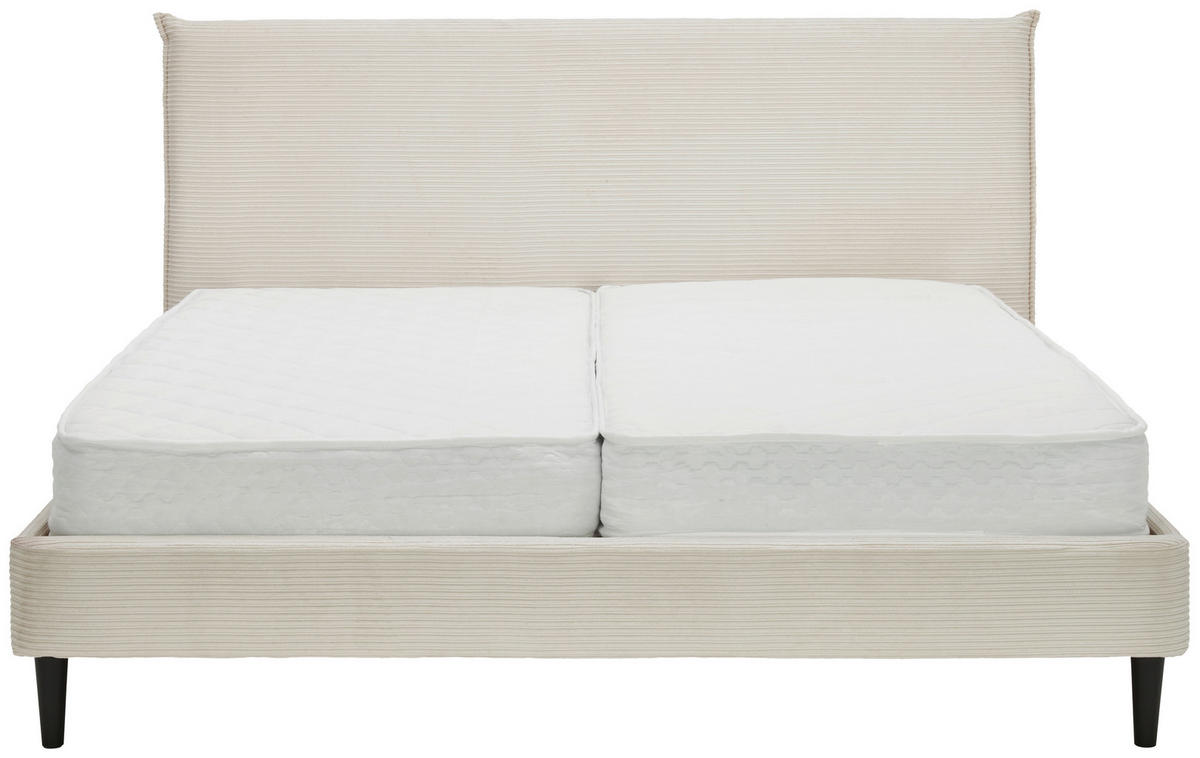 KÁRPITOZOTT ÁGY 180/200 cm  fehér  - natúr színű/fekete, Modern, műanyag/textil (180/200cm) - Livetastic