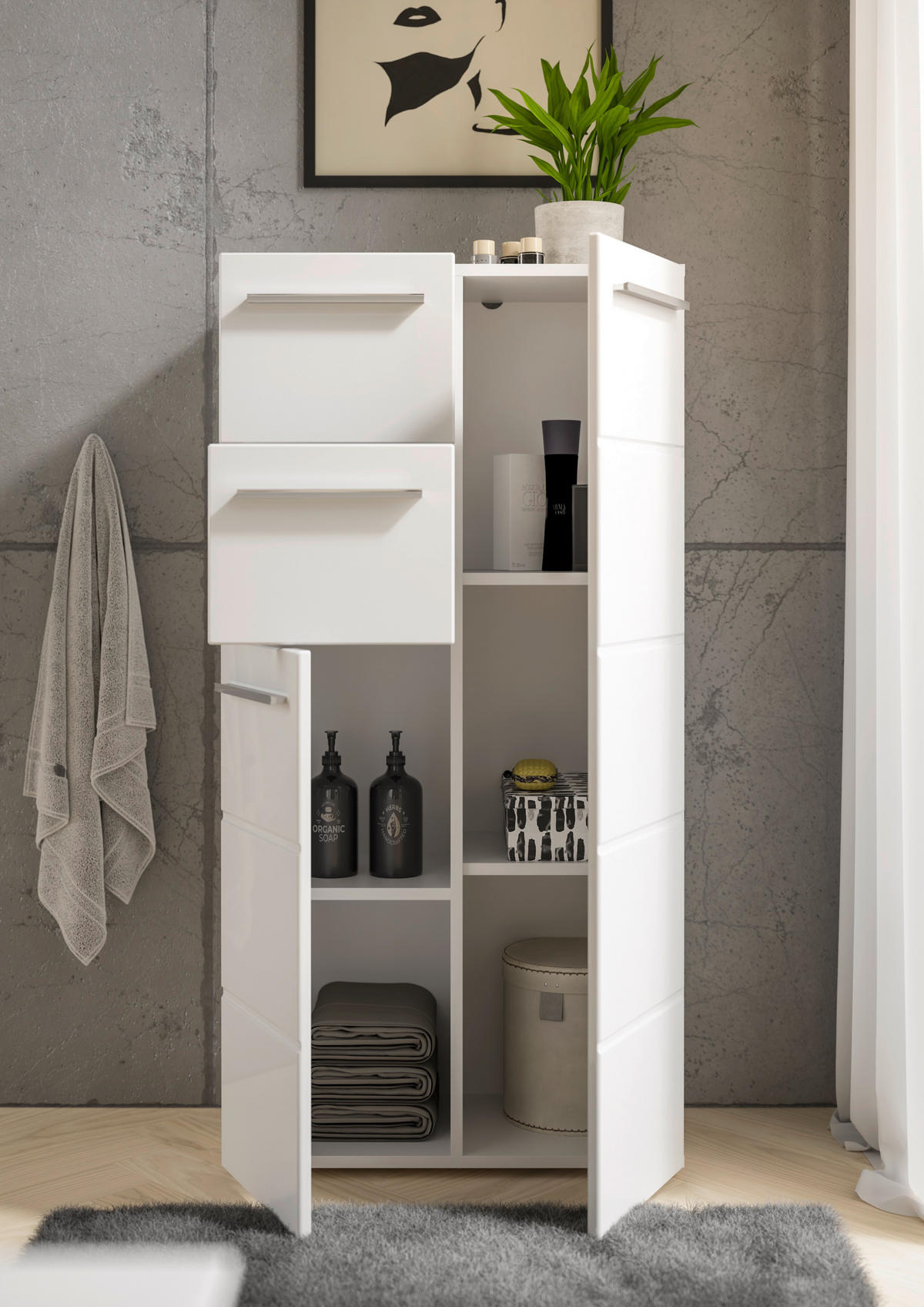 MIDISCHRANK 60/121/31 cm  - Weiss Hochglanz/Chromfarben, Modern, Holzwerkstoff/Kunststoff (60/121/31cm) - MID.YOU