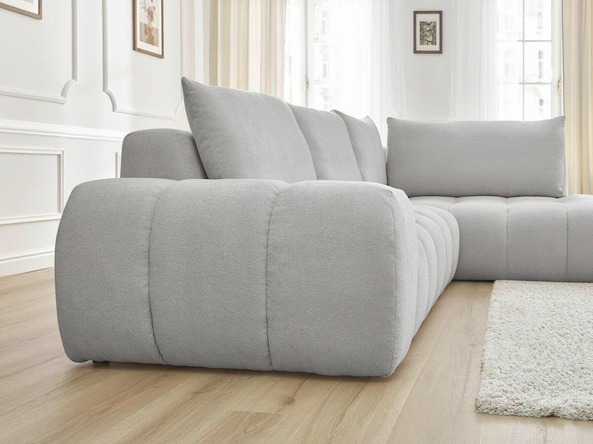 ECKSOFA Ottomane rechts  EVEREST Hellgrau Struktur  - Hellgrau/Schwarz, MODERN, Kunststoff/Textil (352/210cm) - Livetastic