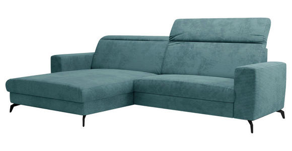 ECKSOFA inkl. Funktion Pastellblau Cord  - Pastellblau/Schwarz, KONVENTIONELL, Textil/Metall (178/290cm) - Cantus