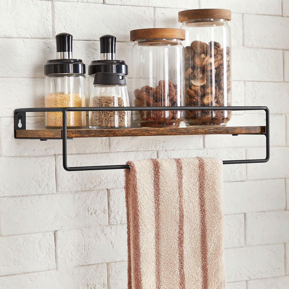 WANDREGALSET 40/5/15,5 cm  - Dunkelbraun/Schwarz, Trend, Holzwerkstoff/Metall (40/5/15,5cm) - MID.YOU