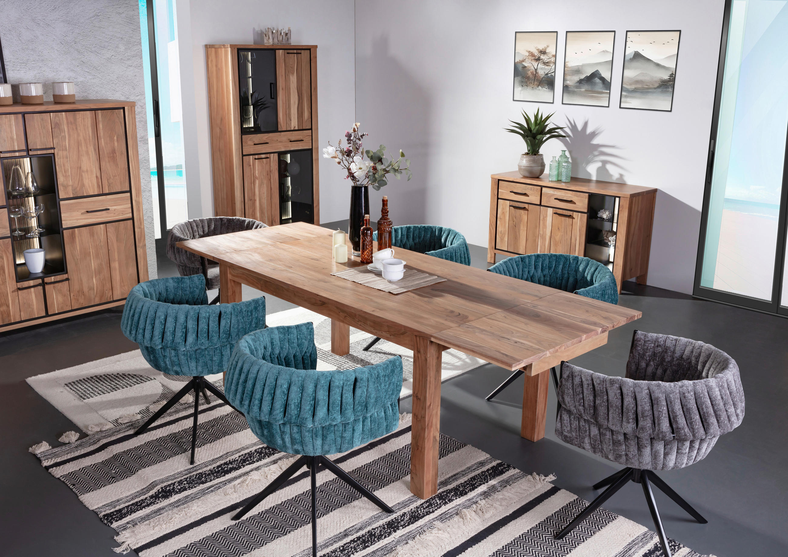 SIDEBOARD  in 135/80/44 cm  - Schwarz/Akaziefarben, LIFESTYLE, Glas/Holz (135/80/44cm) - Landscape