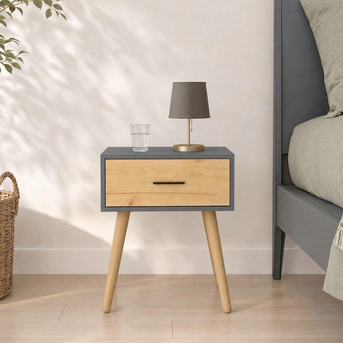 NACHTTISCH 45/56/30 cm, Anthrazit, Honigeiche,  - Honigeiche/Anthrazit, MODERN, Holzwerkstoff/Metall (45/56/30cm) - Livetastic