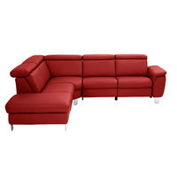 ECKSOFA in Echtleder Rot  - Rot/Alufarben, Design, Leder/Metall (239/271cm) - Cantus