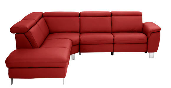 ECKSOFA in Echtleder Rot  - Rot/Alufarben, Design, Leder/Metall (242/271cm) - Cantus