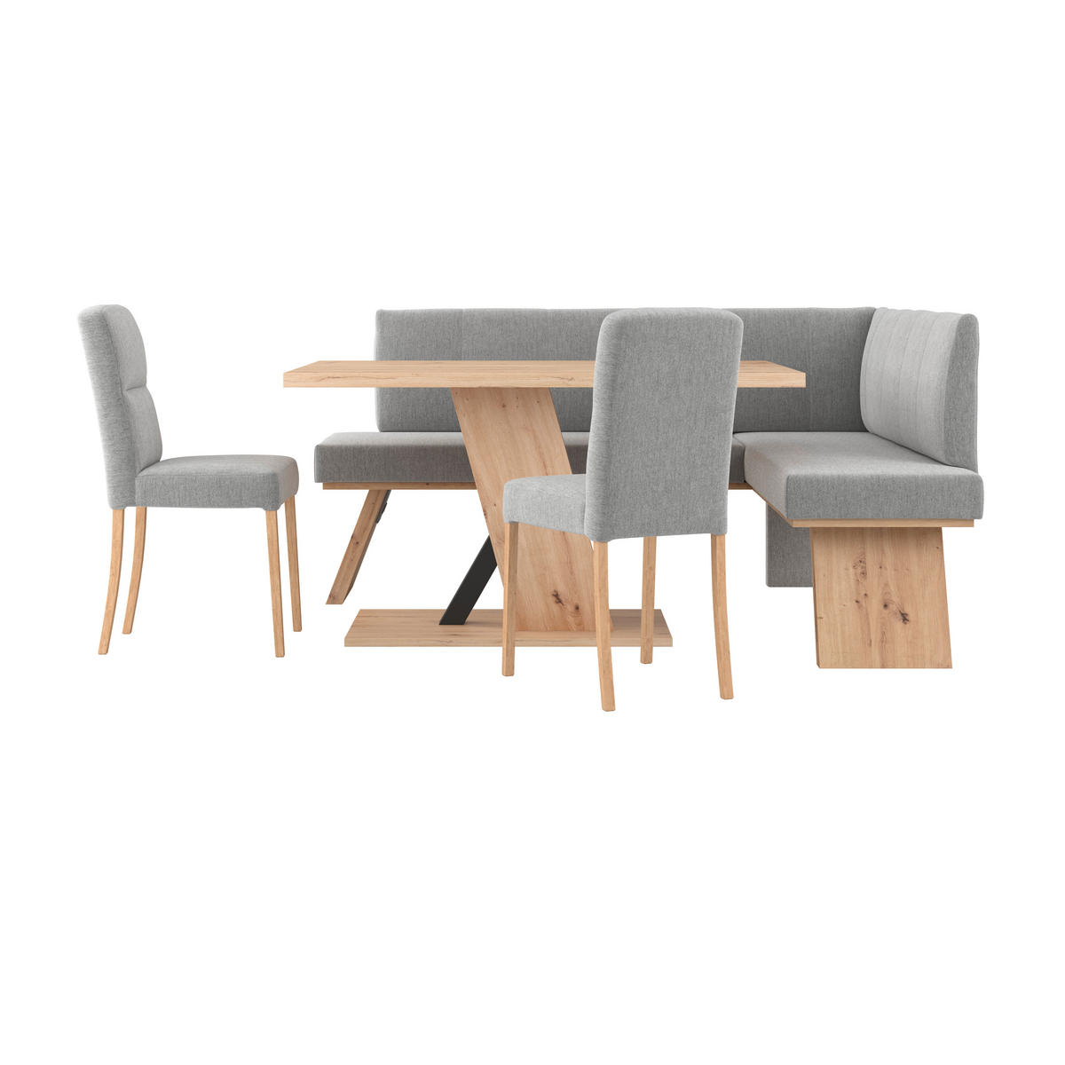 ECKBANK 160/140 cm Webstoff Hellgrau   - Eichefarben/Hellgrau, KONVENTIONELL, Textil (160/140cm)