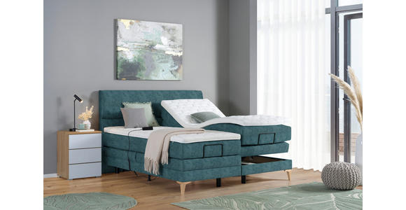 BOXSPRINGBETT 180/200 cm in Blau - Blau/Eichefarben, KONVENTIONELL, Holz/Textil (180/200cm) - Voleo