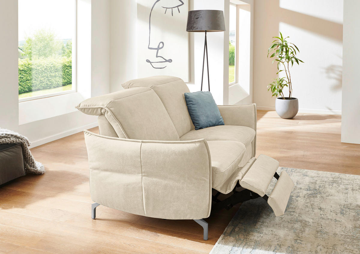 2-SITZER-SOFA in Lederlook (vegan) Ecru  - Ecru/Schwarz, Modern, Textil/Metall (154/89/109cm) - Livetastic