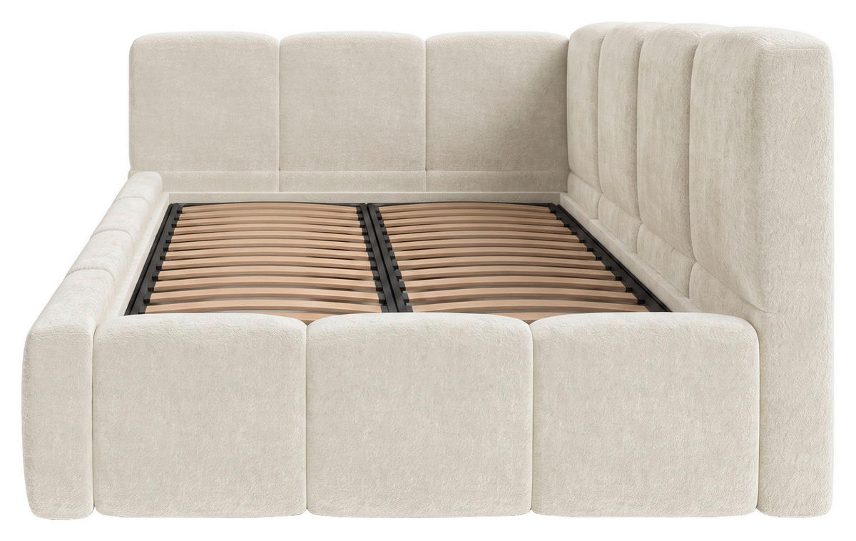 POLSTERBETT 140/200 cm,  in Beige, Lattenrost, Bettkasten,  - Beige/Schwarz, Design, Holz/Textil (140/200cm) - Chameo