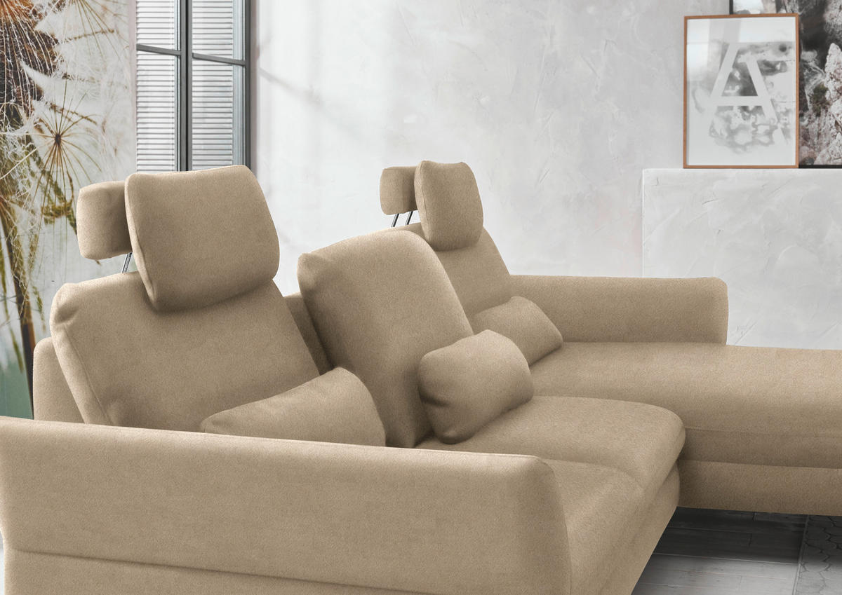 ECKSOFA in Velours Hellbraun  - Hellbraun/Schwarz, Design, Textil/Metall (306/179cm) - Beldomo System