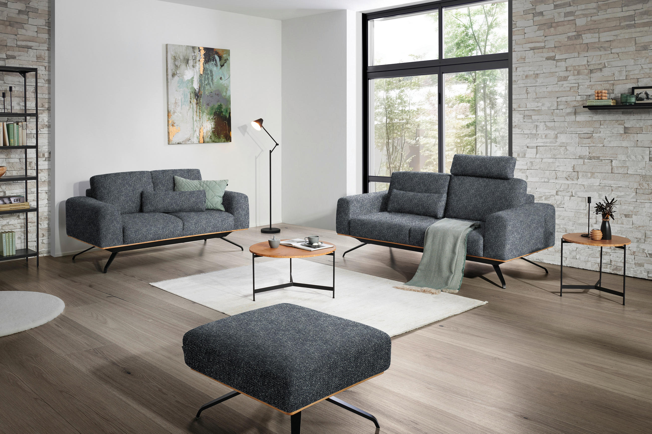 2-SITZER-SOFA in Struktur Dunkelgrau  - Dunkelgrau/Schwarz, Design, Holz/Textil (166/85-104/95cm) - Novel