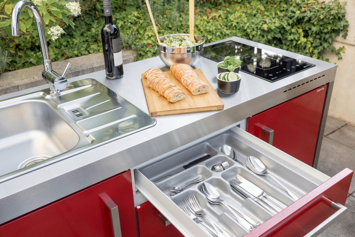 OUTDOORKÜCHE - Edelstahlfarben/Bordeaux, Basics, Metall (157/98/62cm)