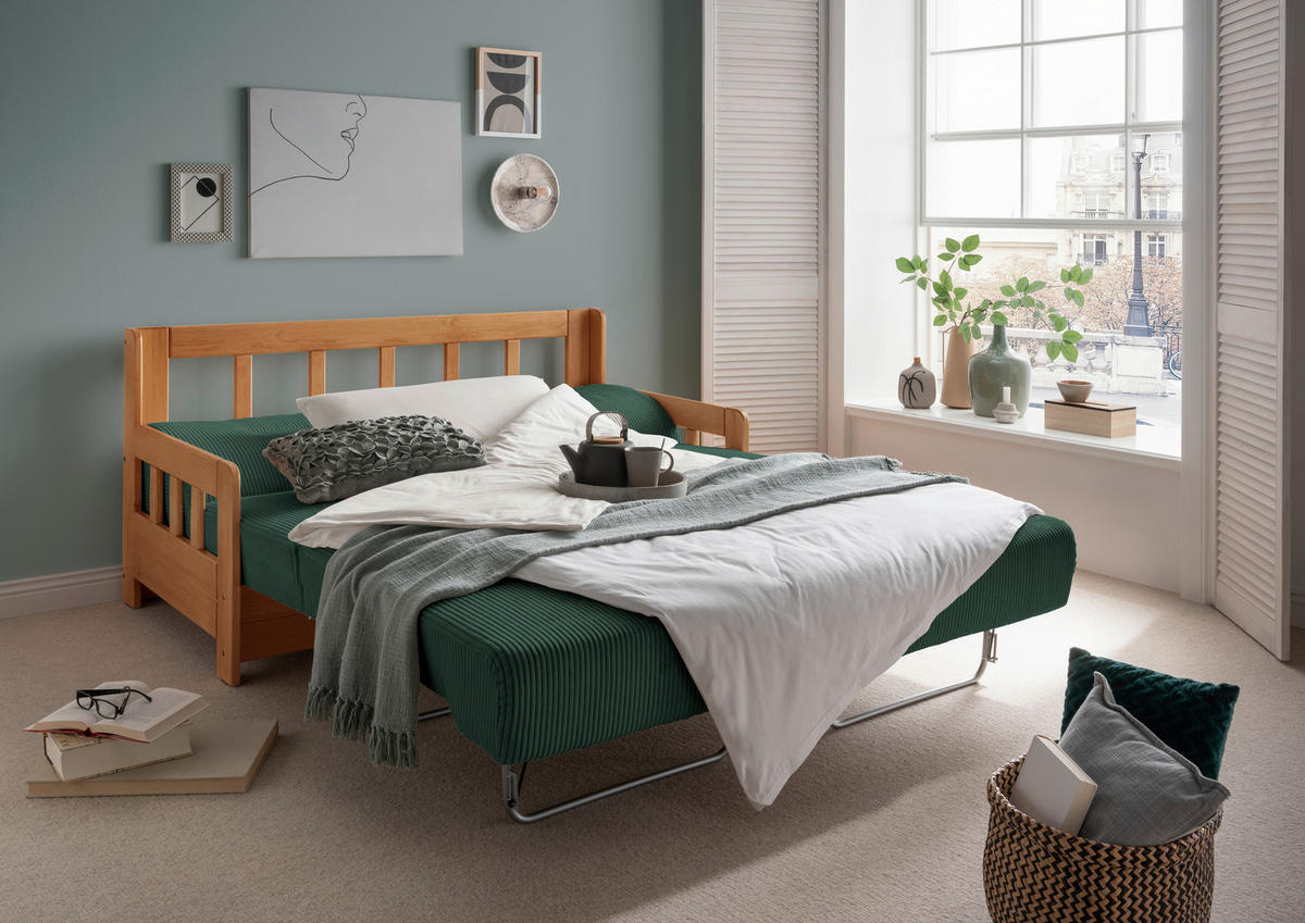 SCHLAFSOFA in Cord Kieferfarben, Dunkelgrün  - Dunkelgrün/Kieferfarben, MODERN, Holz/Textil (154/88/90cm) - Livetastic