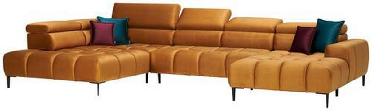 ECKSOFA Currygelb Webstoff  - Currygelb/Schwarz, Design, Textil/Metall (216/385/177cm) - Welnova