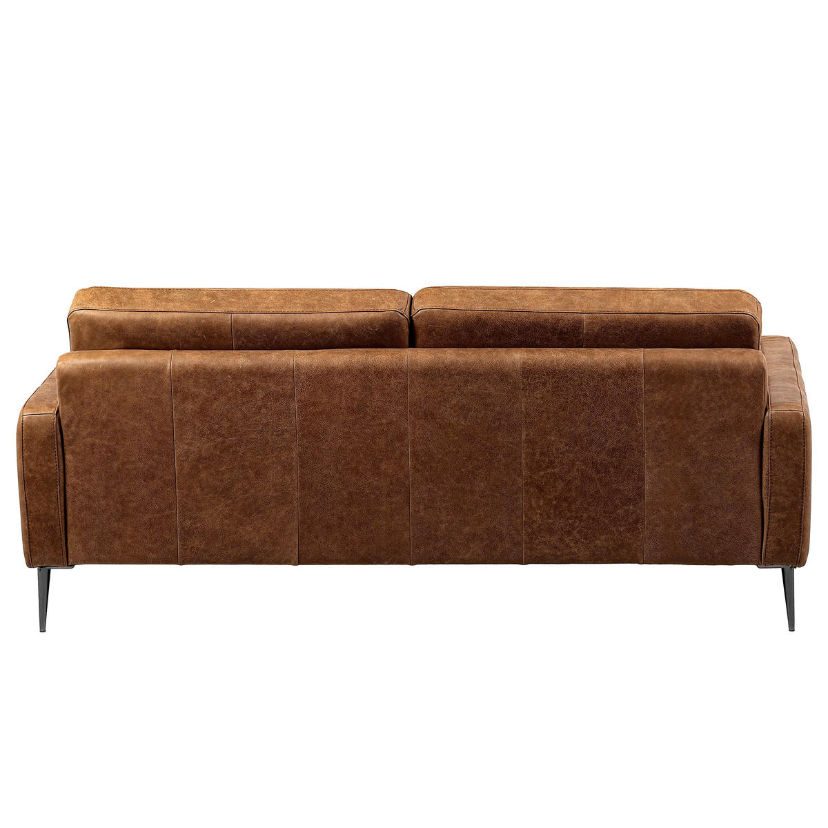 3-SITZER-SOFA SPRING in Lederlook Echtleder Braun  - Schwarzchrom/Braun, Design, Leder/Textil (187/85/92cm) - Livetastic