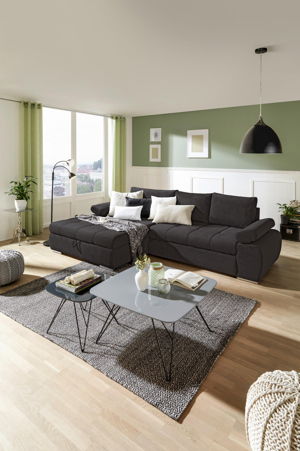 Colțar, textil, antracit - alb/culoare crom, Design, plastic/textil (173/294cm) - Carryhome