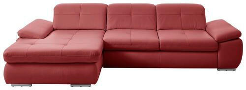 ECKSOFA in Echtleder Rot  195/321 cm  - Edelstahlfarben/Rot, Design, Leder/Metall (195/321cm) - Beldomo Speed