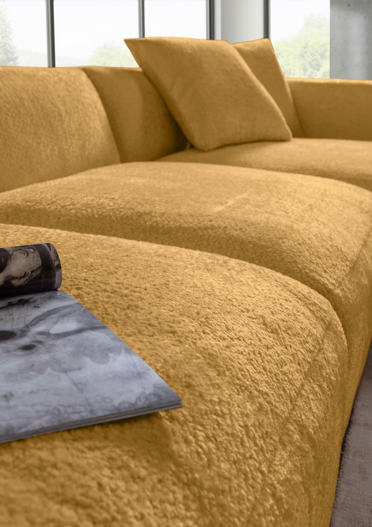 ECKSOFA Senfgelb Chenille  - Senfgelb/Creme, MODERN, Kunststoff/Textil (323/178cm) - Carryhome