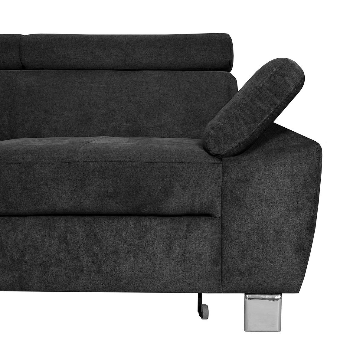 ECKSOFA Schwarz Mikrofaser  - Chromfarben/Schwarz, Design, Textil/Metall (208/248cm) - Livetastic