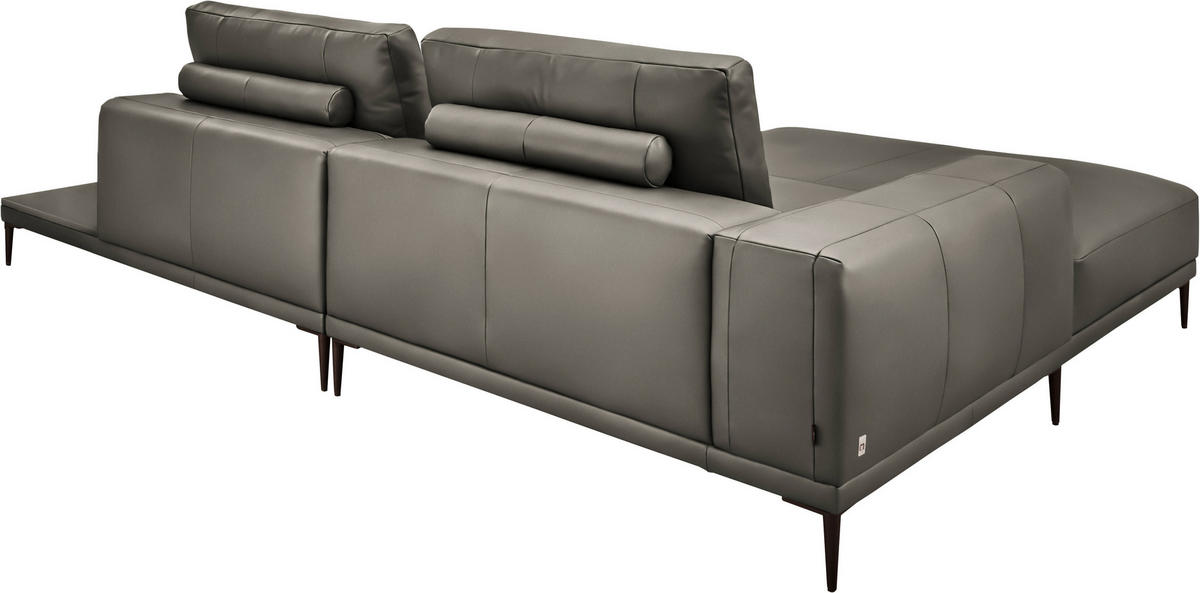 ECKSOFA Echtleder Grau  - Schwarz/Grau, Design, Leder/Metall (201/304cm) - Belluti