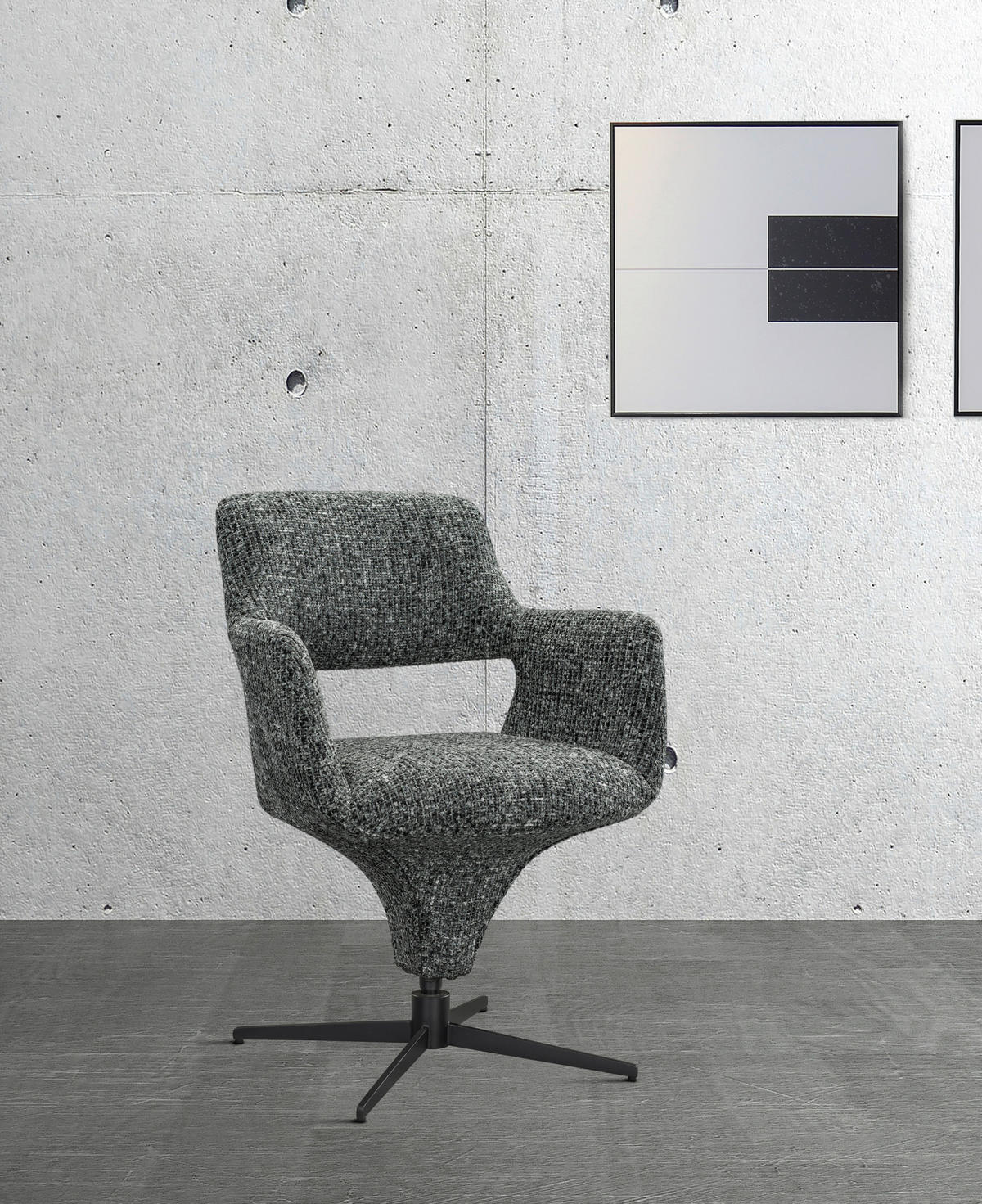 ARMLEHNSTUHL  Stoffauswahl, Sitzfläche 360° drehbar, automatische Rückholfunktion Mikrofaser  - Schwarz/Grau, Design, Textil/Metall (61/84/63cm) - Novel