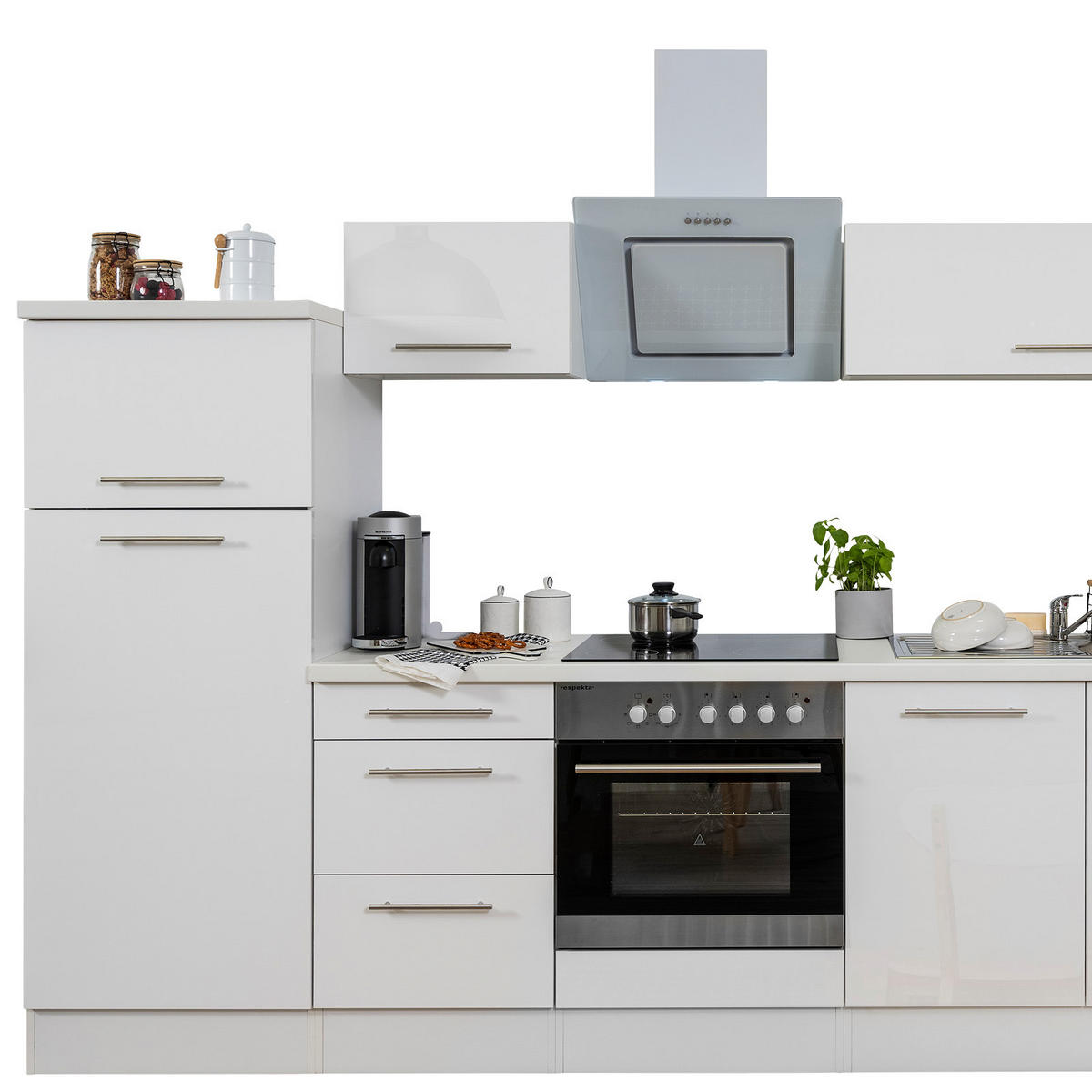 KÜCHENBLOCK 270 cm   in Weiss  - Weiss/Alufarben, Konventionell, Holzwerkstoff/Metall (270cm) - Respekta