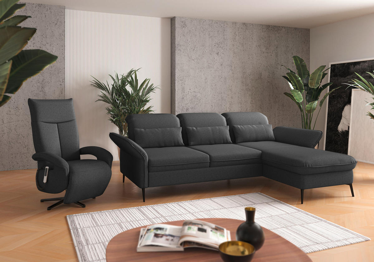 ECKSOFA in Flachgewebe Dunkelgrau  - Dunkelgrau/Schwarz, Konventionell, Textil/Metall (264/198cm) - Sit & More