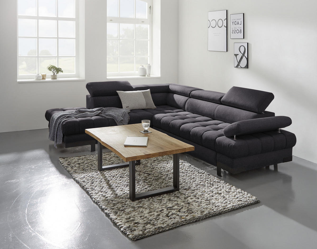 ECKSOFA in Webstoff Schwarz  - Schwarz, Design, Textil/Metall (263/223cm) - Welnova