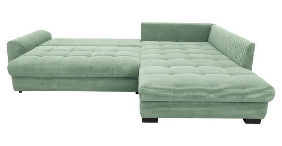 ECKSOFA Pastellgrün Cord Rückenkissen, Armlehnenkissen, Bettkasten, Schlaffunktion, Rücken echt, Liegefläche im Originalstoff  - Pastellgrün/Schwarz, KONVENTIONELL, Kunststoff/Textil (304/212cm) - Carryhome