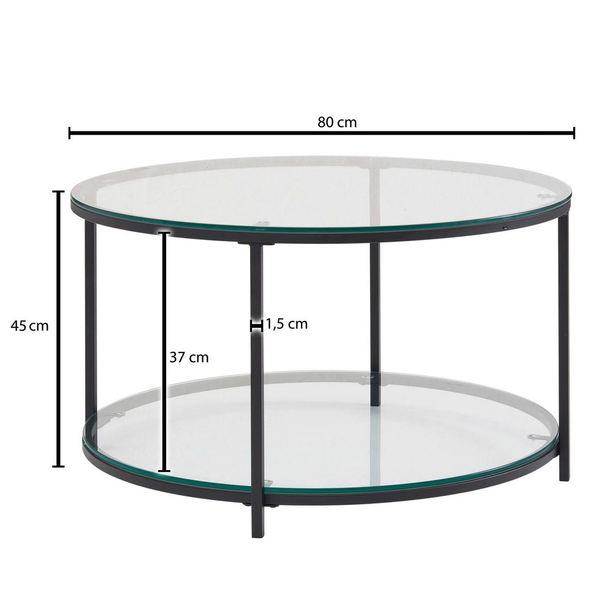 COUCHTISCH in Glas 80/80/45 cm  - Schwarz, Modern, Glas/Metall (80/80/45cm) - MID.YOU