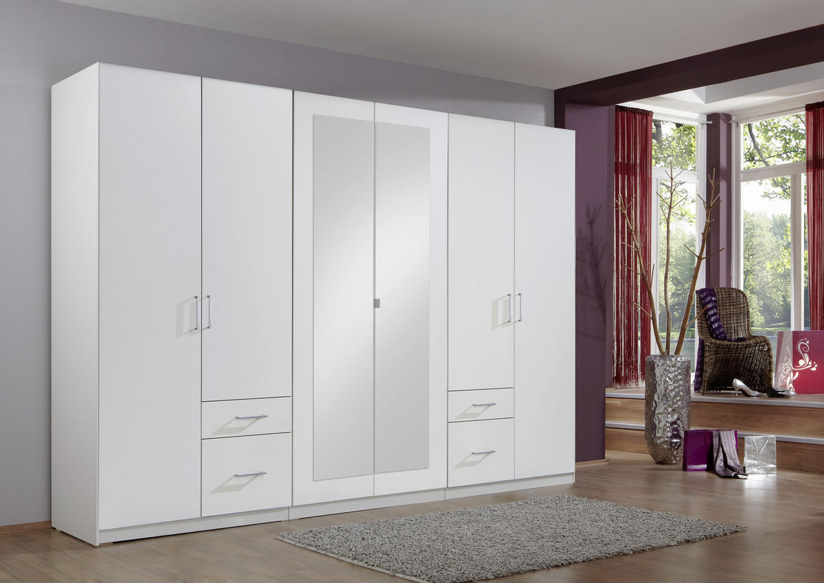 DREHTÜRENSCHRANK 270/210/58 cm 6-türig Weiß  - Silberfarben/Weiß, Design, Glas/Holzwerkstoff (270/210/58cm) - MID.YOU