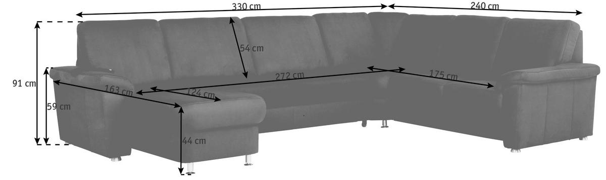 WOHNLANDSCHAFT in Flachgewebe Graubraun  - Chromfarben/Graubraun, KONVENTIONELL, Textil/Metall (163/330/240cm) - Beldomo System