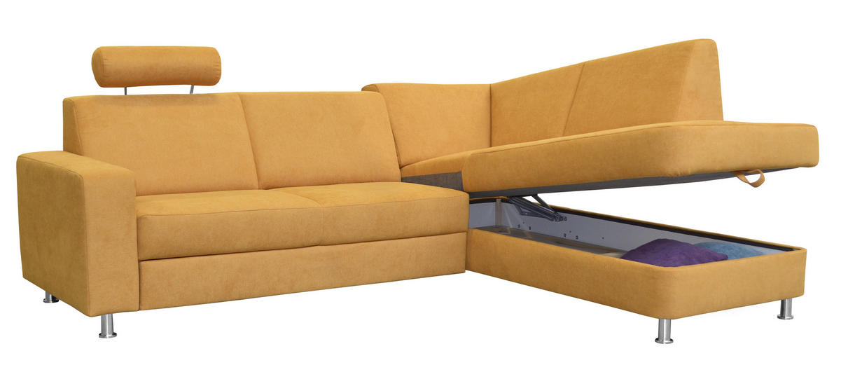 ECKSOFA in Chenille Gelb  248/198 cm  - Chromfarben/Gelb, Design, Kunststoff/Textil (248/198cm) - Xora