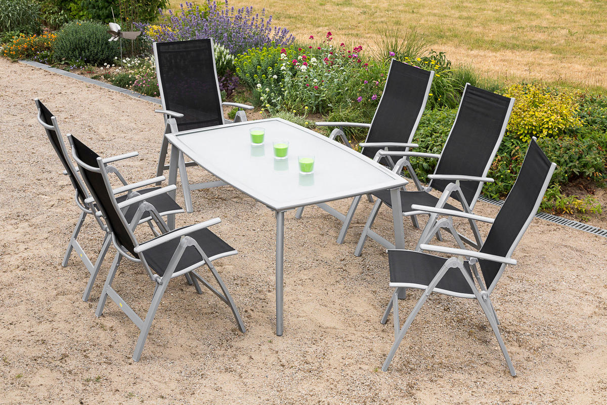 GARTENSET Aluminium  - Silberfarben/Schwarz, MODERN, Textil/Metall - Gardenson