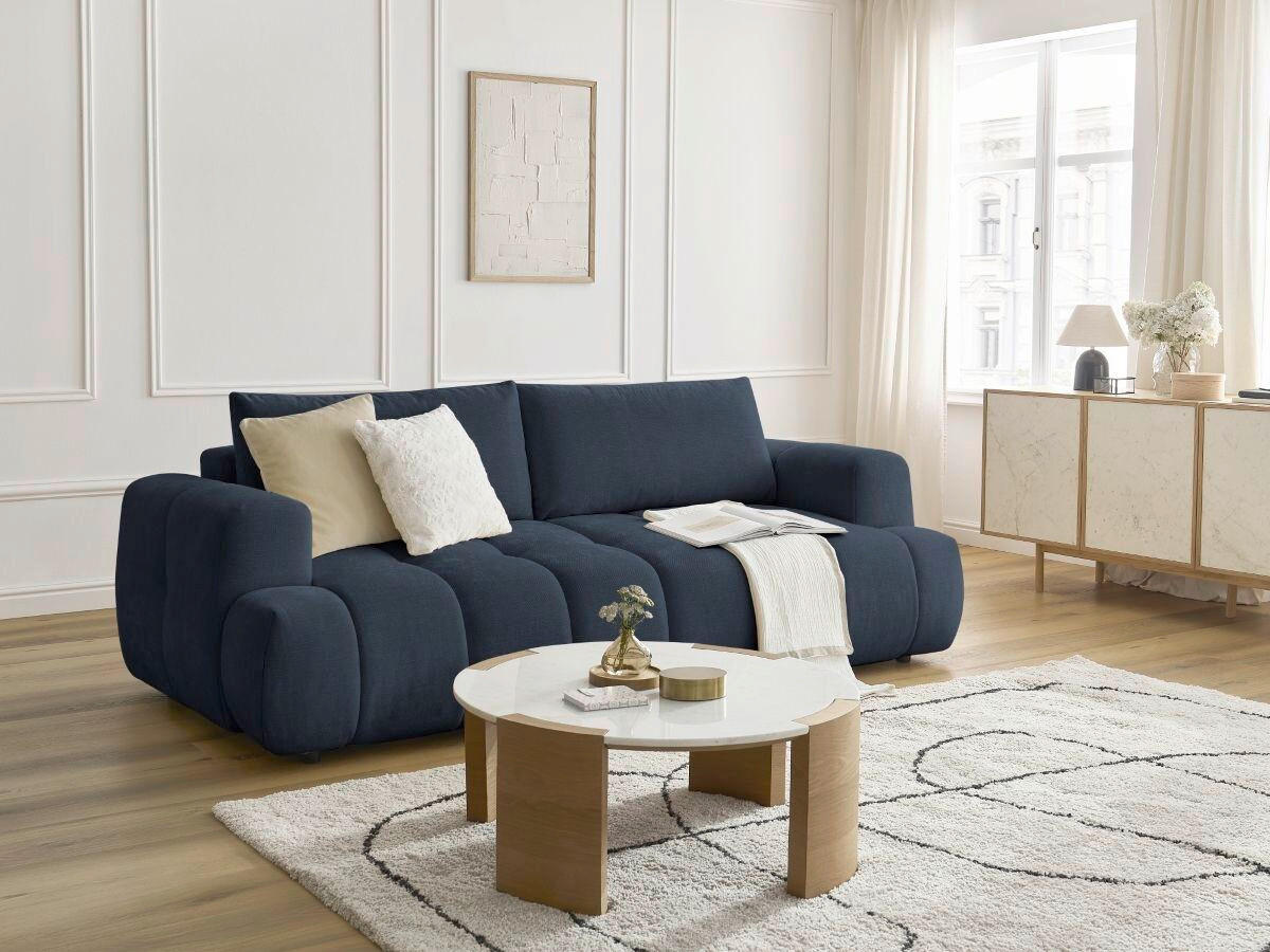 SCHLAFSOFA FUJI Leinenoptik Dunkelblau  inkl.  - Schwarz/Dunkelblau, MODERN, Kunststoff/Textil (251/113/88cm)