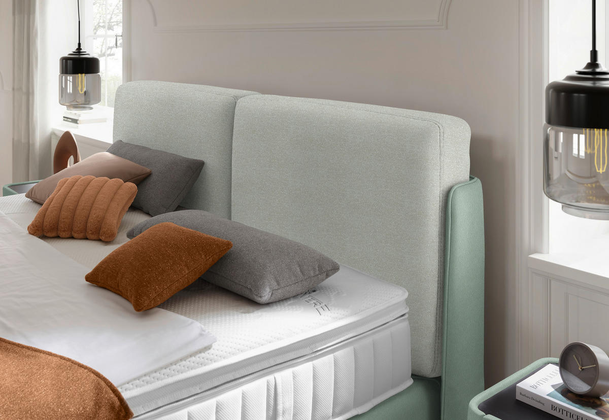 BOXSPRINGBETT 180/200 cm  in Hellgrau, Salbeigrün  - Salbeigrün/Hellgrau, Design, Textil/Metall (180/200cm) - Johann Jakob