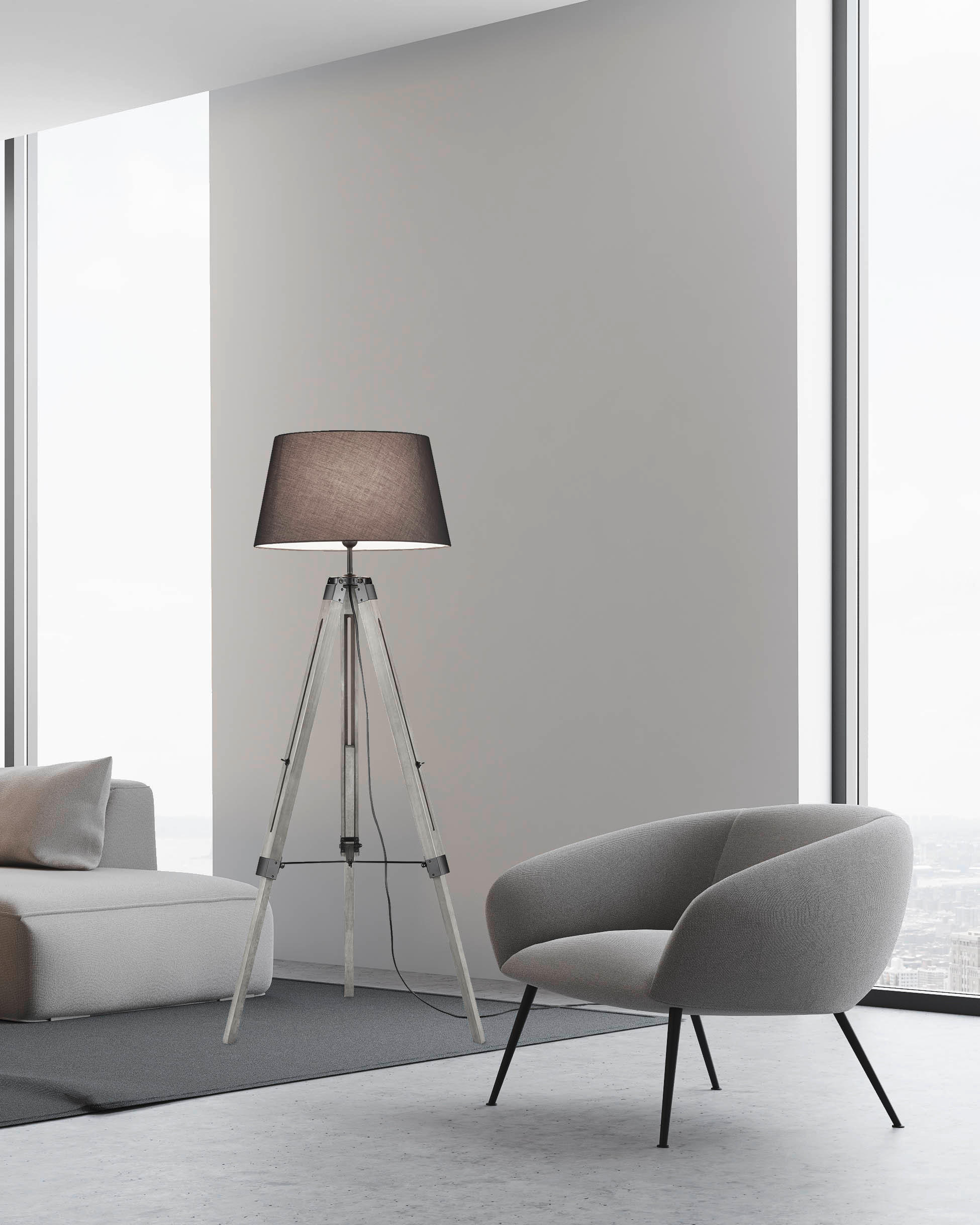 STOJEČA SVETILKA  Tripod      72/143 cm       - siva/naravne barve, Natur, tekstil/les (72/143cm)