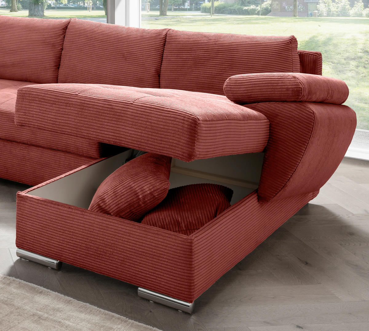 Wohnlandschaft tekstil  koralji   - koralji/boje kroma, Konvencionalno, tekstil/metal (219/305/157cm) - Livetastic