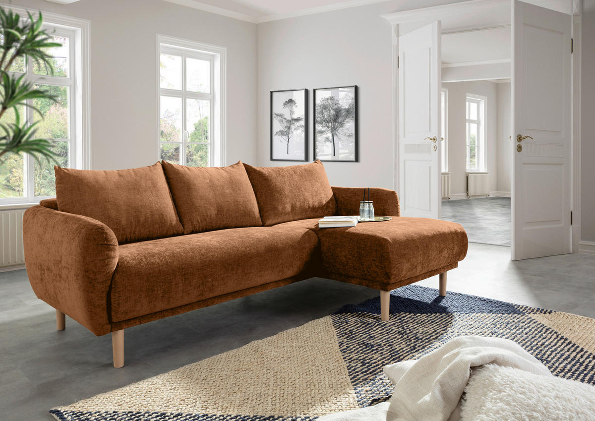 HÖRNSOFFA i flatväv rostfärgad  - bokfärgad/rostfärgad, Klassisk, trä/textil (230/144cm) - Livetastic
